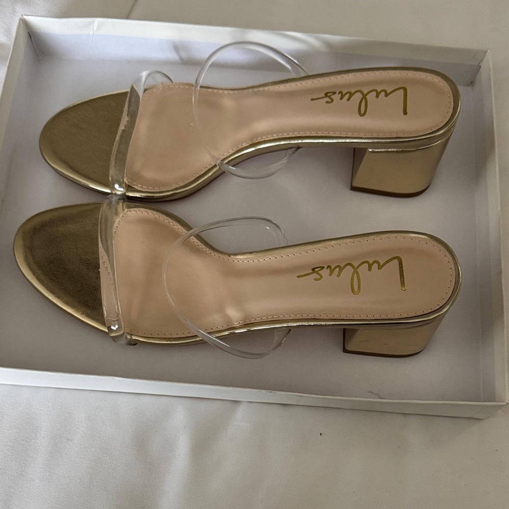 Lulu's Metallic Gold Block Heels